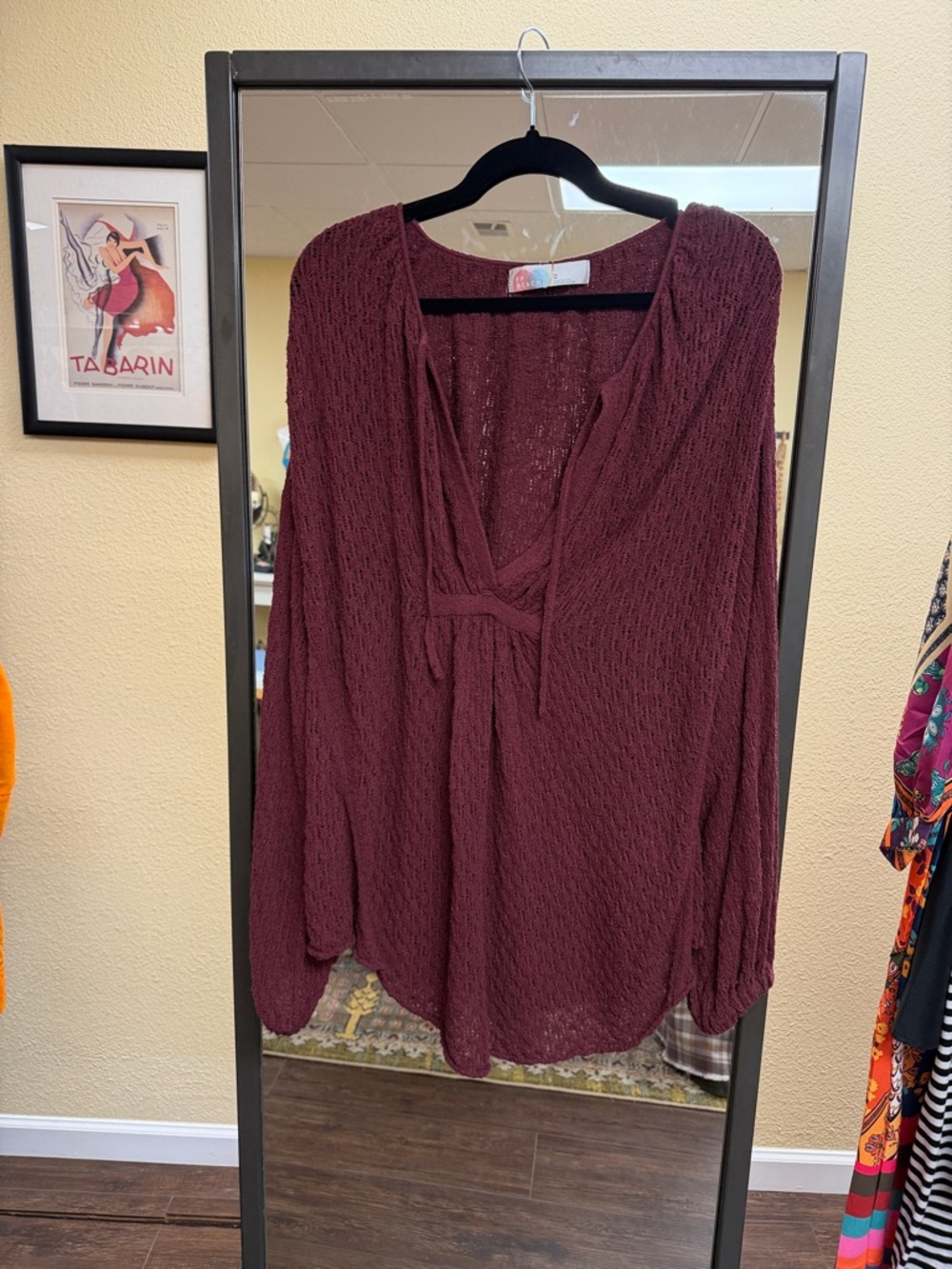 Free people beach Women’s oversized Burgundy Knit V-Neck Blouse
